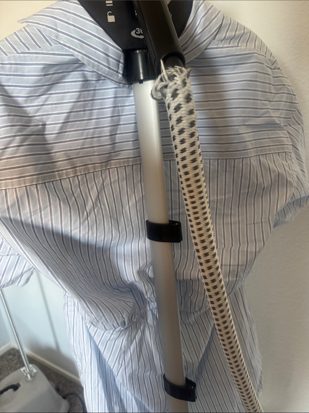 Striped Short-Sleeve Button-Down Dress in Light Blue - Picture 4 of 4